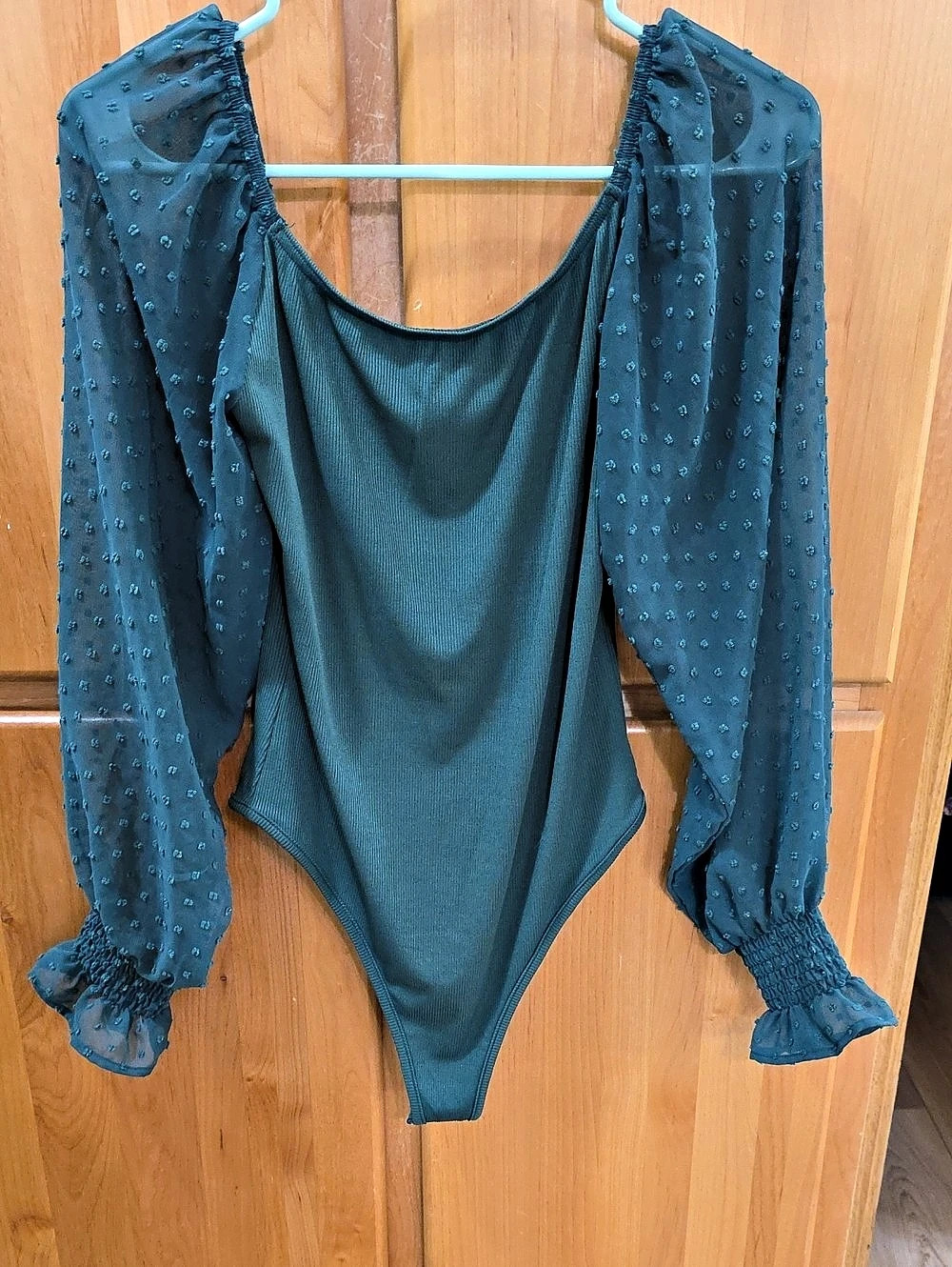 Sheer Sleeve Bodysuit in Green Like New